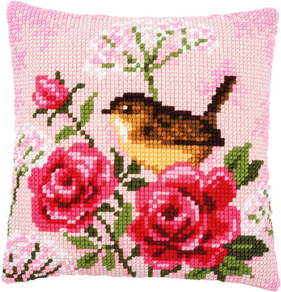 Vervaco - Kruissteekkussen kit - Vogel tussen rozen - PN-0166318 - Borduren - Borduurpakket - Borduurpakket volwassenen - Borduurpakket kind