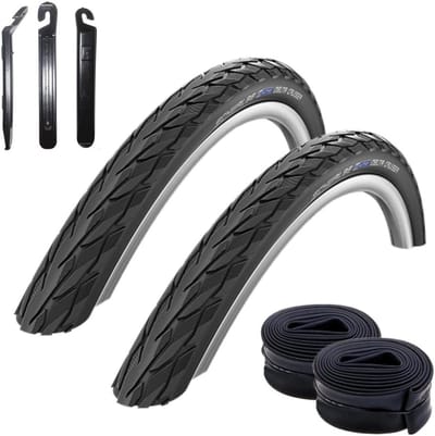 Set van 2 Fietsbanden 26 x 1 3/8 (37-590) + 2 Binnenbanden en Bandenlichters
