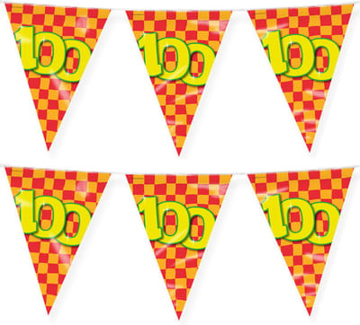 Paperdreams verjaardag 100 jaar thema vlaggetjes - 2x - feestversiering - 10m - folie - dubbelzijdig