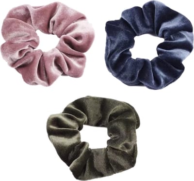 Scrunchie 3 stuks Velvet Extra Vol en Luxe - haarelastiek haarwokkel scrunchies - oudroze - blauwgrijs - groen  - Kraagjeskopen.nl