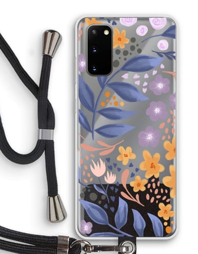 Case Company® - Hoesje met koord geschikt voor Samsung Galaxy S20 hoesje met Koord - Flowers with blue leaves - Telefoonhoesje met Zwart Koord - Bescherming aan alle Kanten en Over de Schermrand