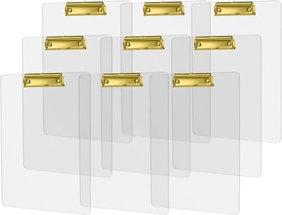 Professionele A4 Schrijfmappen met Gouden Clip, Transparante Acryl Clipboard Set van 9 Stuks voor Kantoor en School