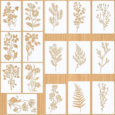 Textiele sjablonen set 18 stuks - herbruikbaar kunststof - bloemen en bladeren - ideaal voor schilderen - ShopVlot