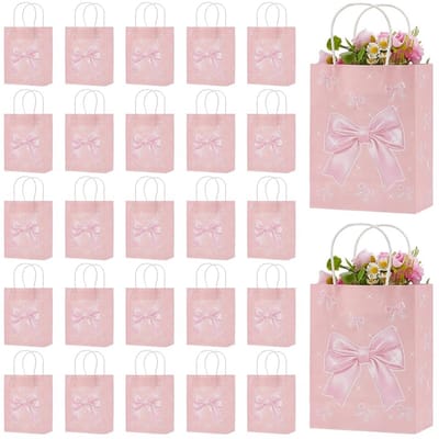 Dailygoods- Geschenkzakken 30 Stuks - Roze Strik - Papieren Zak - Handvatten - Verjaardagsfeestje - Moederdag/Valentijnsdag - Geschenktassen