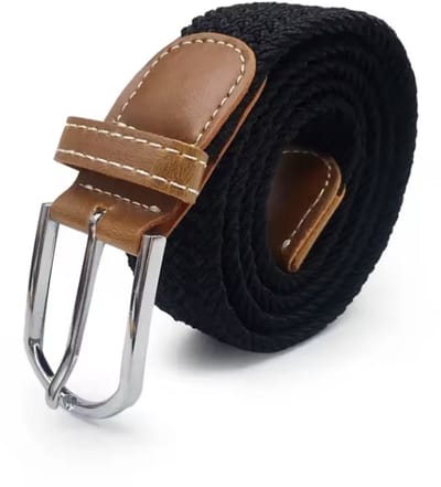 Zwarte elastische riem - Rekbare riem - Zwart - 1Meter - Met kunstlederen details - Universele riem - CHPN
