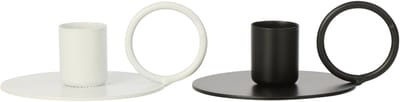 J-Line kandelaar - ijzer - zwart/wit - small - set van 2