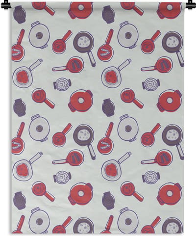 Wandkleed - Wanddoek - Patroon - Koken - Pan - Eten - 150x200 cm - Wandtapijt