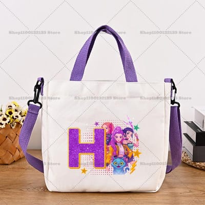 26letters KPop Demon Hunters Dames Canvas Schoudertas Meisjes Tote Tas Handtas Mode Crossbody Tas Nieuw Roze Perfecte Cadeaus 2026 white