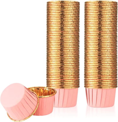 100 Stuks Papieren Muffinvormen, Cupcake Vormpjes, Folie Muffin Wraps voor Bakken, Feestjes en Evenementen - Roze