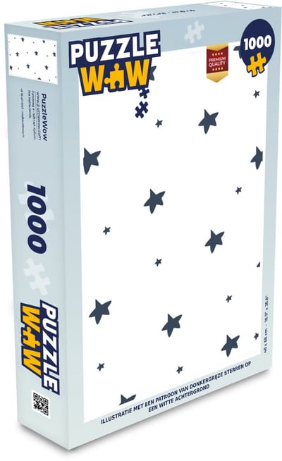 Puzzel Illustratie met een patroon van donkergrijze sterren op een witte achtergrond - Legpuzzel - Puzzel 1000 stukjes volwassenen
