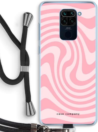 Case Company® - Hoesje met koord geschikt voor Xiaomi Redmi Note 9 hoesje met Koord - Swirl Roos - Telefoonhoesje met Zwart Koord - Bescherming aan alle Kanten en Over de Schermrand