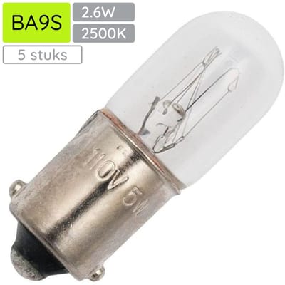 Signaallamp Ba9s 130V 2.6W - 20 mAh - 5 stuks - T10 Gloeilamp Ø10mm - 28mm - 2500K - Dimbaar