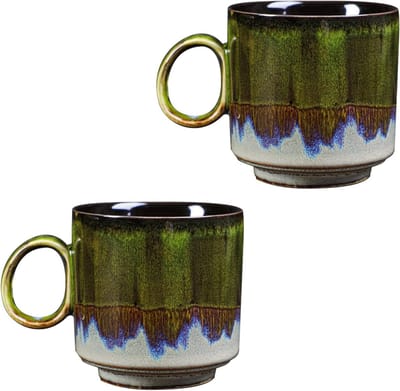 Grote Keramische Mok - Aardewerk Theekop - Genieten van Dranken - Handgemaakt Uniek Design - Groot Formaat - Groen