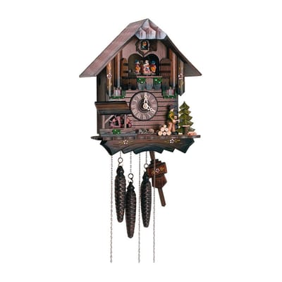Schiltach koekoeksklok van SELVA – Zwarte Woud-stijl, handgemaakt – Made in Germany – Massieve houten kast (gebeitst walnotenhout) – 22-stemmig Zwitsers uurwerk. (Hoogte kast: 30 cm) - C336400