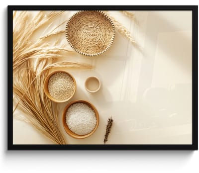 Fotolijst inclusief poster - Posterlijst 70x50 cm - Posters - Granen - Hout - Kom - Beige - Foto in lijst - Keuken decoratie muur - Wanddecoratie accessoires - Muurdecoratie - Schilderijen