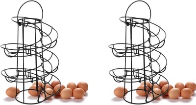 Keuken Eierrek - Spiraalmandje Ei - Keuken Opbergen - Praktisch Ijzeren Design - 2 Stuks - Zwart