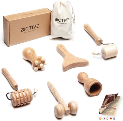 6-delige maderotherapieset voor gezichtsmassage - Houten massagetools met tas