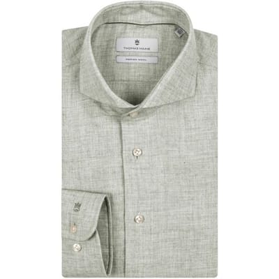 Thomas Maine Overhemd Bari Cutaway Cotton Wool Twill Soft Green / male