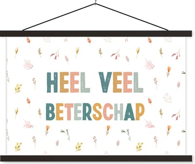 Posterhanger incl. Poster 60x40 cm - Schoolplaat - Sterkte - Quotes - Bloemen - Pastel - Textielposter - Zwarte latten