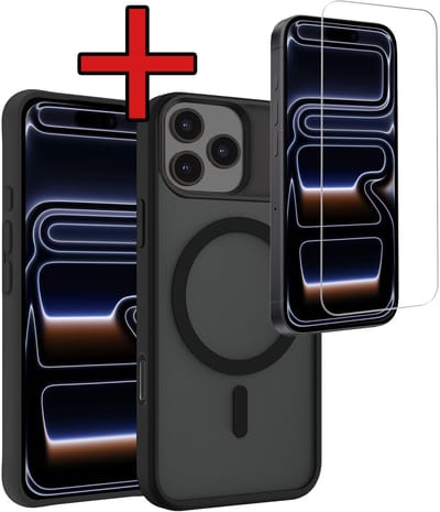 Hoesje - Met Screenprotector - Geschikt voor iPhone 17 Pro / 18 Pro - Magsafe Compatible - Sterk & Shockproof - Shock Proof Case - Back Cover - Telefoon Hoes - Telefoonhoes - Zwart