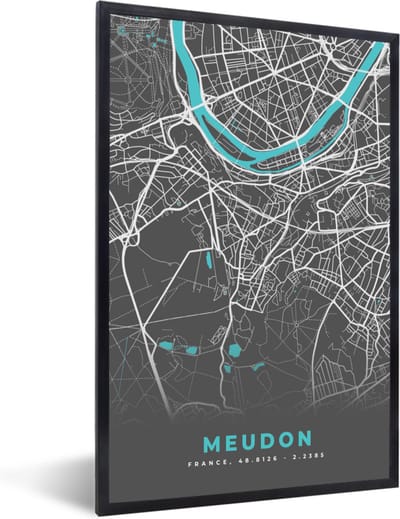 Fotolijst incl. Poster - Frankrijk - Stadskaart - Plattegrond - Kaart - Meudon - 40x60 cm - Posterlijst