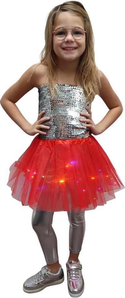 Tutu - Kinder petticoat - Met gekleurde lichtjes - Rood - Ballet rokje