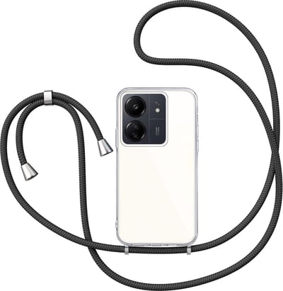 Hoesje met Koord geschikt voor Xiaomi Redmi 13C 4G / 5G - Back Cover Siliconen Case Transparant Hoes Zwart