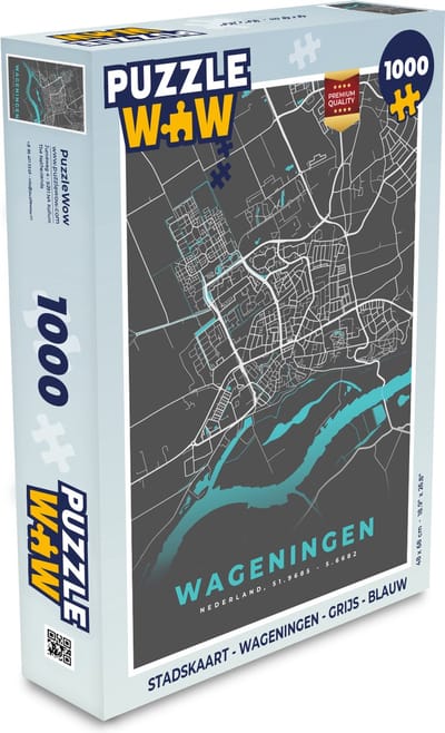 Puzzel Stadskaart - Wageningen - Grijs - Blauw - Legpuzzel - Puzzel 1000 stukjes volwassenen - Plattegrond