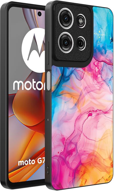 Smartphonica Telefoonhoesje Geschikt voor Motorola Moto G75 met Regenboog Acryl Marmer Opdruk - TPU Backcover Case Rainbow Acrylic Marble Design geschikt voor Motorola Moto G75
