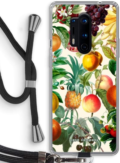 Case Company® - Hoesje met koord geschikt voor OnePlus 8 Pro hoesje met Koord - Classic Flora - Telefoonhoesje met Zwart Koord - Bescherming aan alle Kanten en Over de Schermrand