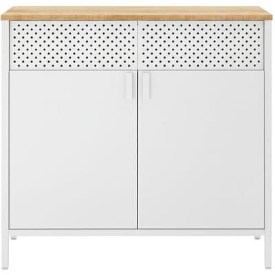 Ochama Metalen opbergkast in Mat Wit en Kameelgeel – Dubbele deuren met magneetsluiting, verstelbare plank, 80 x 40 x 76 cm, stalen en spaanplaat