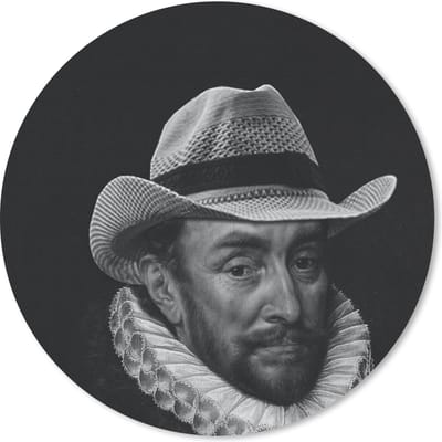 Muismat rond 20x20 cm - Mousepad Portret van Willem I - Adriaen Thomasz - Zwart - Wit - Ronde muismatten