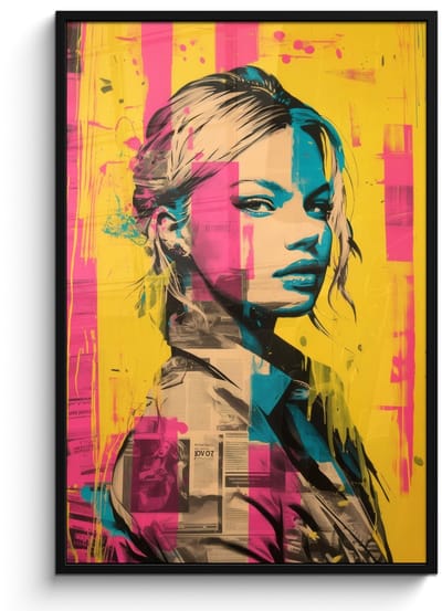 Poster in lijst - Fotolijst 80x120 cm - Posters - Vrouw - Verfstrepen - Gekleurd - Posterlijst zwart - Decoratie - Wanddecoratie woonkamer - Muurdecoratie slaapkamer