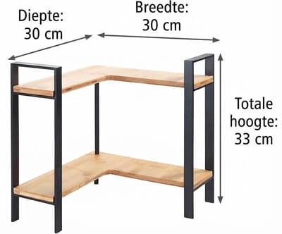 Livatto Keukenhoekrek Lou - Metalen keukenrek met bamboe planken, 2 etages, 30x33x30 cm, zwart/lichtbruin