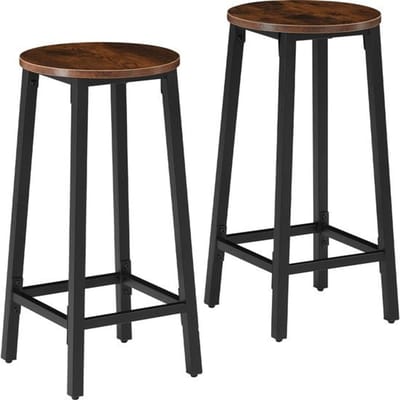 tectake® Barkruk - Ronde Bistrokruk - Set van 2 - Barkrukken - Vintage Barstoel met Voetsteun - Zitting van MDF-hout - Industrieel design - Barstoelen - Eetkamerstoelen - Draagkracht kruk 150 kg - Afmeting (LxBxH) 32 x 32 x 66 cm - Donkerbruin