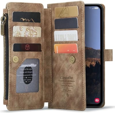 CaseMe C30 Hoesje Geschikt voor Samsung Galaxy A34 | Wallet Zipper Book Case met Pasjeshouder | Beschermhoes met Portemonnee | Bruin