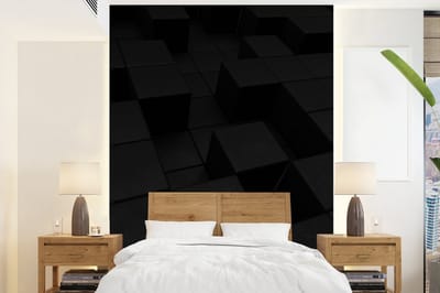 Behang - Fotobehang Kubus - Zwart - Wit - Patronen - Breedte 165 cm x hoogte 220 cm
