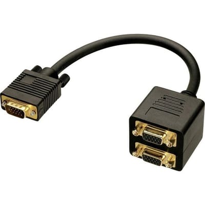 LINDY 41214 VGA Y-adapter [1x VGA-stekker - 2x VGA-stekker] Zwart Vergulde steekcontacten 0.18 m