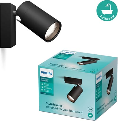 Philips Idris Spot - Spatwaterdicht IP44 - Zwart - 5W - Badkamerlamp - Eén lichtpunt - Alleen geschikt voor LED spots