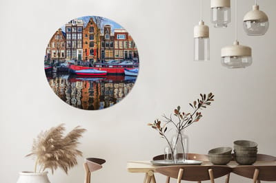 WallCircle - Wandcirkel - Muurcirkel - Kanaal in Amsterdam - Aluminium - Dibond - 90x90 cm - Binnen en Buiten