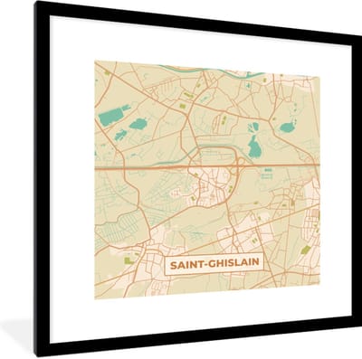 Fotolijst incl. Poster - Stadskaart - Saint-Ghislain - Plattegrond - Kaart - België - 40x40 cm - Posterlijst