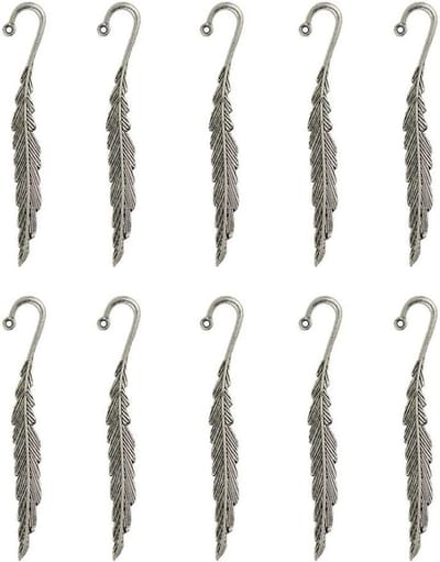 SnelShoppen - 10pcs Vintage Tibetaanse Zilveren Beads Pluim Boekenleggers DIY Sieraden Maken, Creatieve Accessoires voor Boekenliefhebbers, Perfecte C