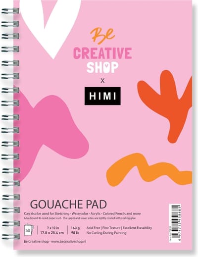 HIMI X Be Creative shop - Gouache Pad - 17.8 x 25.4 cm ringband - 50 vellen - 160 gram - wit papier