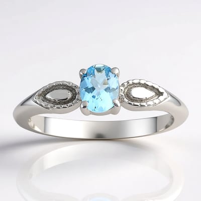 Cavill - Zilveren ring 925 Sterling met 0,272 ct Santa Maria Aquamarijn - Ovaal geslepen Braziliaanse blauwe edelsteen - Elegante rhodium finish