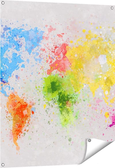 Gards Tuinposter Wereldkaart met Verfvlekken - Abstract - 80x100 cm - Tuindoek - Tuindecoratie - Wanddecoratie buiten - Tuinschilderij