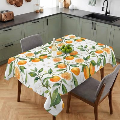 Zomer Oranje Retro Land Rechthoekig Tafelkleed voor Tafeldecoratie Pastorale Groene Bladeren Bedrukt Keukentafelkleed Feestdecoratie 90x140cm gray