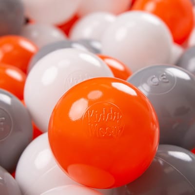 KiddyMoon 50 ∅ 7cm kinderballen speelballen voor ballenbad baby plastic ballen made in eu, oranje/grijs/wit