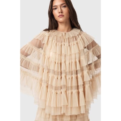 AllSaints Aude Ruffle Cape Blush Pink Taglia: OS | Maxi abiti Outlet | Donna | Rosa