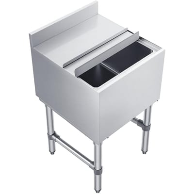 Bac à Glace Commercial, Capacité Maximale de 46,7 L, 455 x 455 x 850 mm Bac à Glace en Acier Inoxydable avec Couvercle Coulissant et Porte-Bouteilles, Chariot Glacière Unité à Cocktails