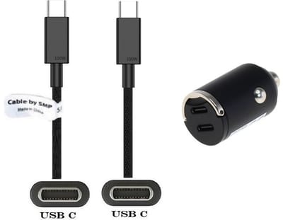 OneOne auto snellader met 2 poorten + 0,5m sterke USB C naar C kabel. 40W (2x 20W) lader. Autolader adapter past op Samsung Galaxy M06, M42, M20, M31s, M32, M33, Xcover 5, Xcover 6 Pro, Xcover 7 / 7 Pro, Xcover Pro, Xcover FieldPro